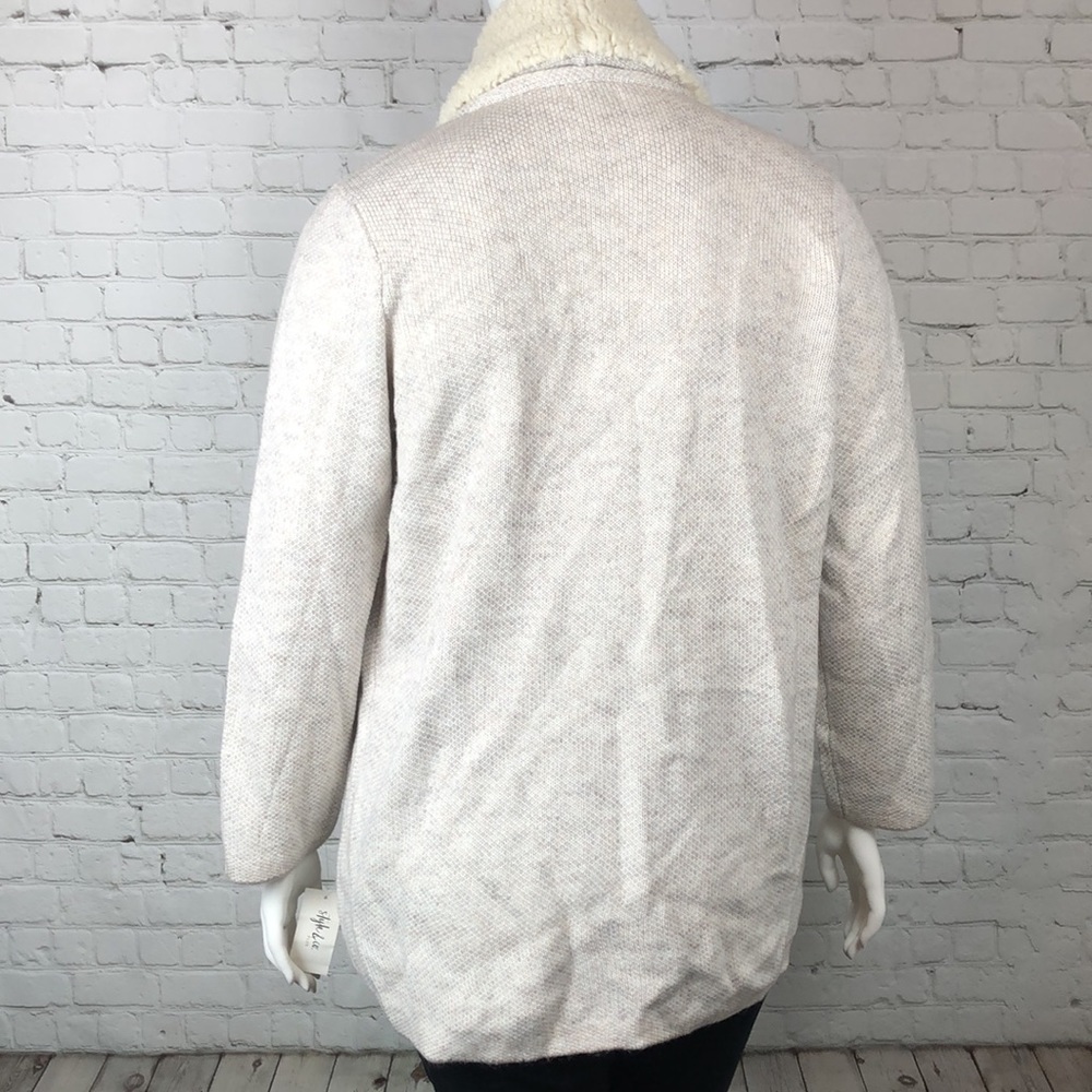 1X 2X Style & Co Natural Heather Sherpa Cardigan - Picture 4 of 7